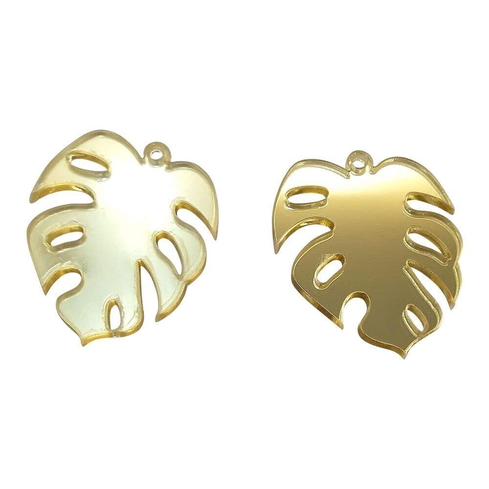 2087 10pcs Holographic Acrylic Monstera Jewelry Finding, Laser cut